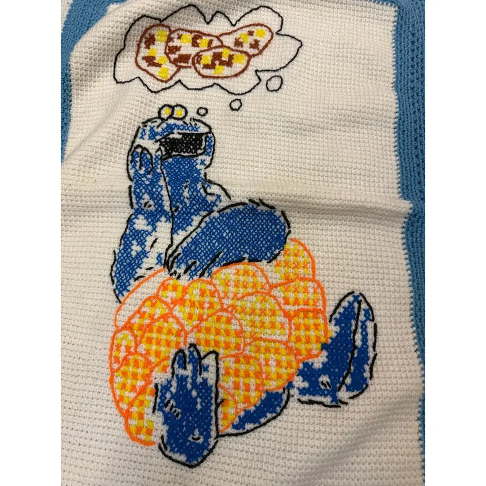 ✨ Vintage Sesame Street Cookie Monster Inspired Crochet Baby Blanket Blue Afghan